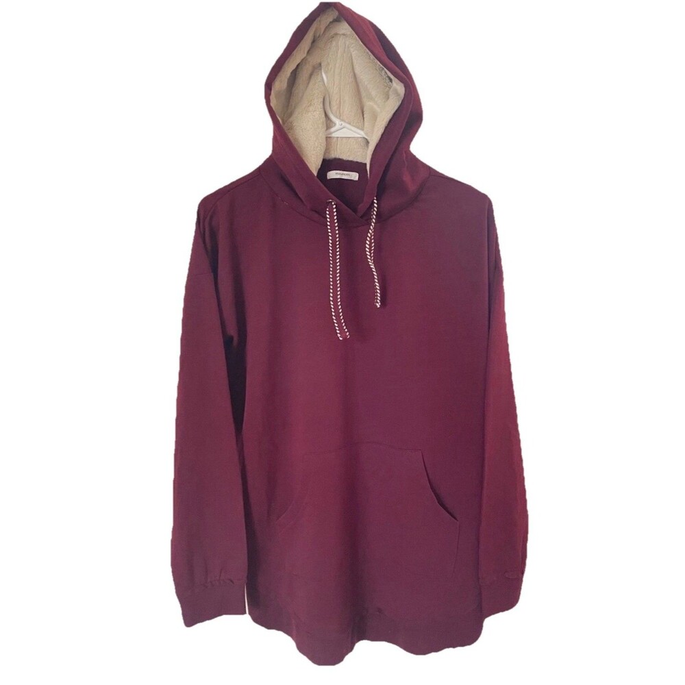Maurices Burgundy Faux Fur Lined Hood Pullover Hoodie Women's Size Large Winter